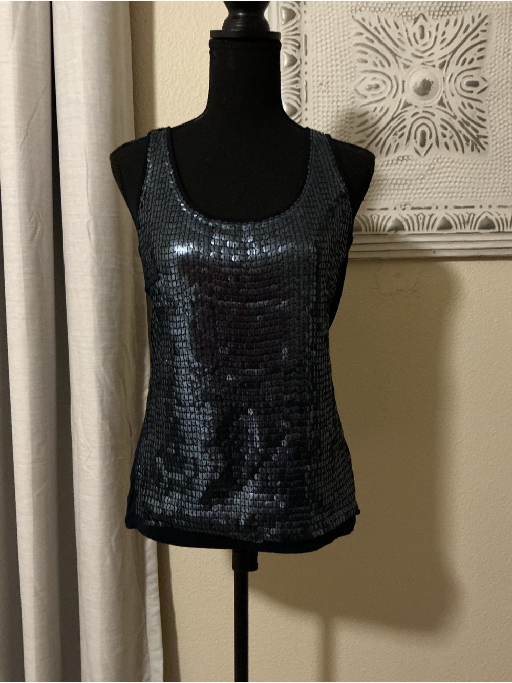 Adrianna Papell Navy Blue Sequin Tank Top